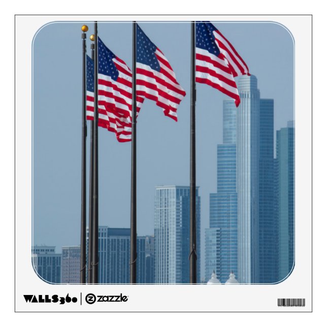 Illinois, Chicago. Navy Pier, US flags flying Wall Decal (Front)
