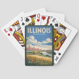 Illinois Chicago Skyline Illustration Travel Art Poker Cards