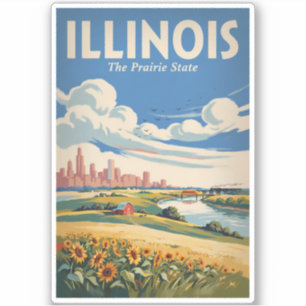Illinois Chicago Skyline Illustration Travel Art Sticker