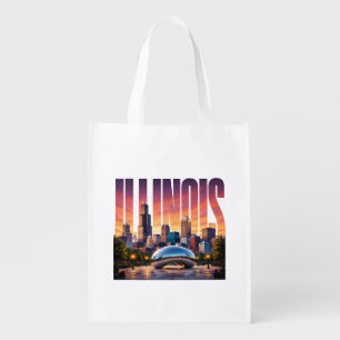 Illinois Chicago Skyline Lakefront City Adventure Grocery Bag