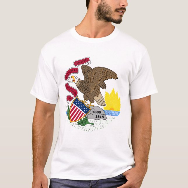 Illinois coat of arms, American state flag T-Shirt (Front)