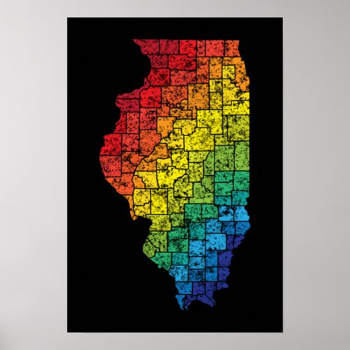 illinois color counties poster