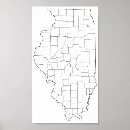 Illinois Counties Blank Outline Map Poster