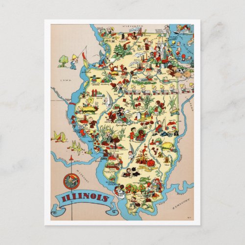 Illinois Funny Vintage Map Postcard