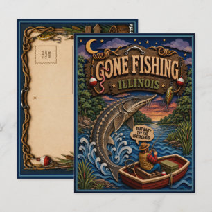 Illinois Gone Fishing Lake Sturgeon Postcard
