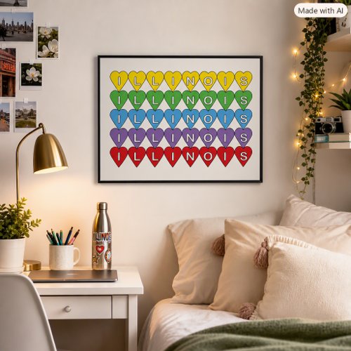 Illinois Heart Pattern Colorful State Pride Design Poster