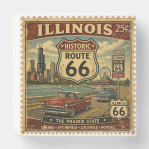 Illinois Historic Route 66 Postage Stamp Wooden Box Sign