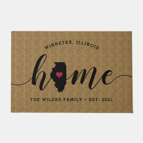 Illinois Home State Personalized Doormat