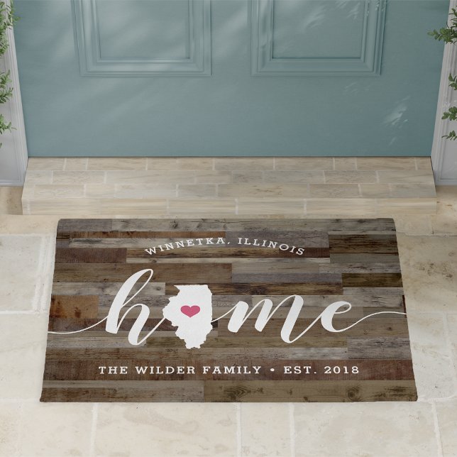 Illinois Home State Personalized Wood Look Doormat (Creator Uploaded)