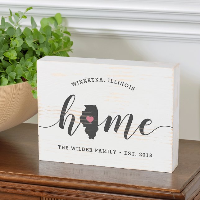 Illinois Home State Rustic Family Name Wooden Box Sign (Creator Uploaded)