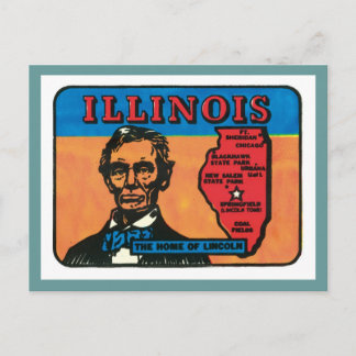 Illinois IL Vintage State Label Postcard