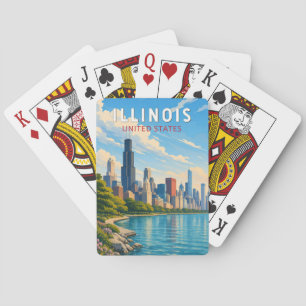 Illinois Illustration Travel Art Vintage Poker Cards