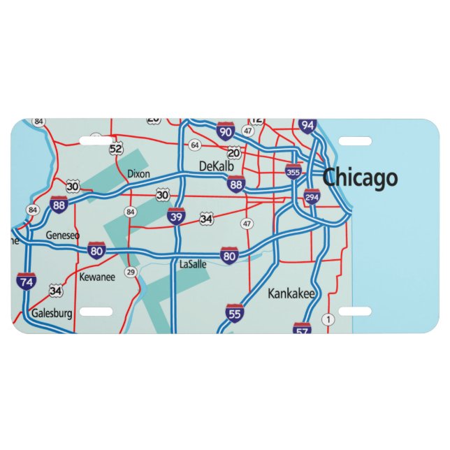 ILLINOIS Interstate Map License Plate (Front)