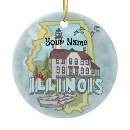 Illinois Lighthouse  Ceramic Ornament