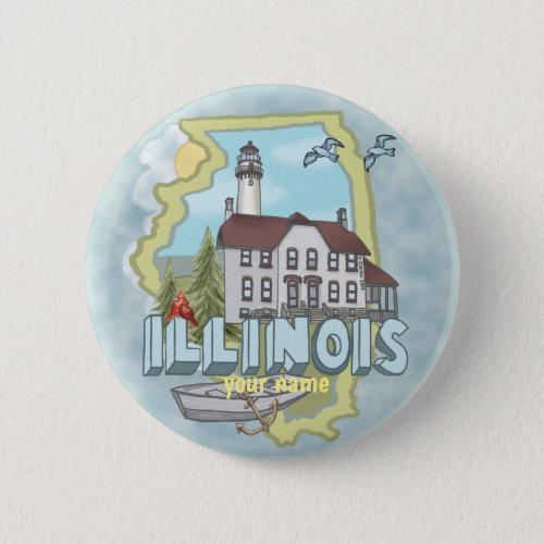 Illinois Lighthouse custom name pin button