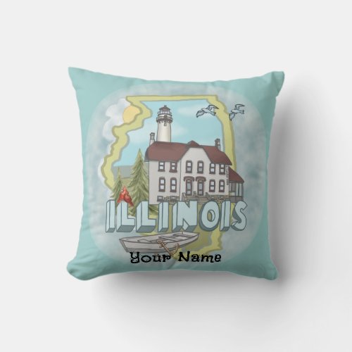 Illinois Lighthouse custom name Throw Pillow