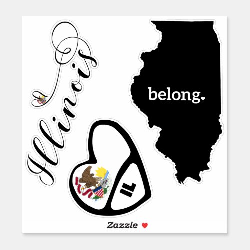Illinois Love 3 Designs Die Cut Stickers