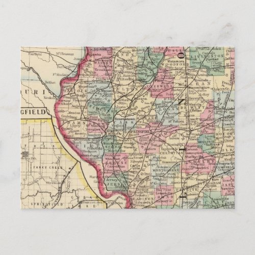 Illinois Map by Mitchell Postcard
