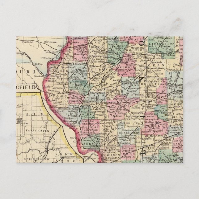 Illinois Map by Mitchell Postcard (Front)