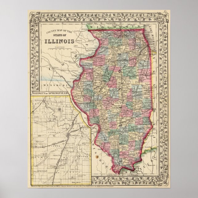 Illinois Map by Mitchell Poster (Front)
