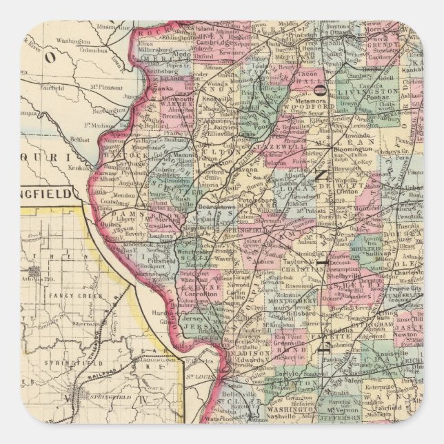 Illinois Map by Mitchell Square Sticker (Front)