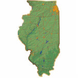Illinois Map Magnet Cut Out<br><div class="desc">This magnet, shaped like the state of Illinois, displays a relief map of the state surrounded by a gold effect border. Illinoisan decor for your fridge.
Map derived from images at nationalatlas.gov.</div>