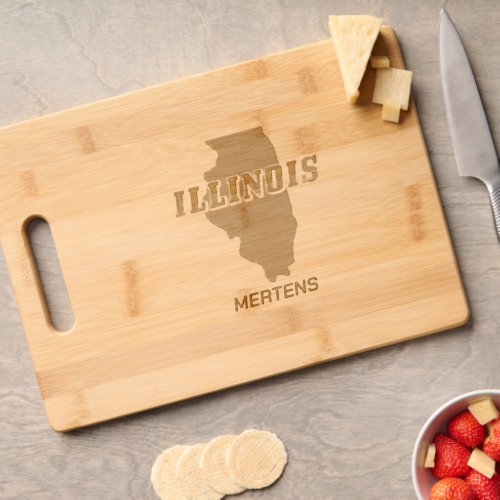 Illinois Map Shape State Text Add Name Bamboo Wood Cutting Board