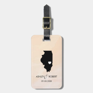 Illinois Map Wedding Luggage Tag, Couple's Name Tag