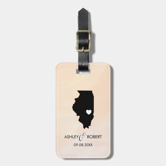 Illinois Map Wedding Luggage Tag, Couple's Name Tag (Front Vertical)