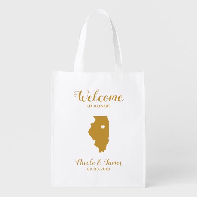 Illinois Map Wedding Welcome Bag, Hotel Guest Tote (Front)