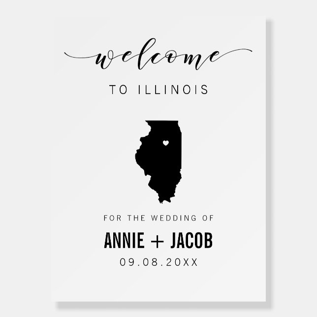 Illinois Map Wedding Welcome Sign, Foam Board (Front)