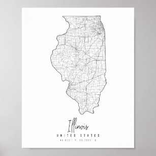 Illinois Minimal Street Map Poster