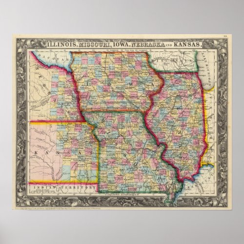 Illinois Missouri Iowa Nebraska And Kansas Poster