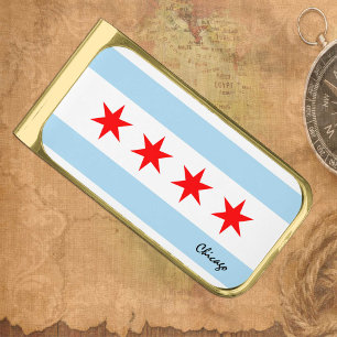 Illinois money clip, Chicago Flag, USA Gold Finish Money Clip