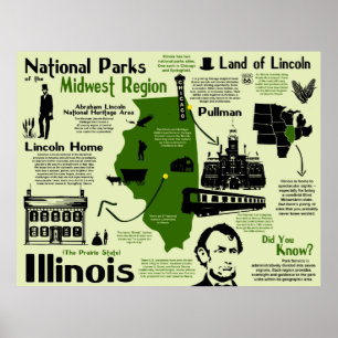 Illinois National Park Infographic Map Poster