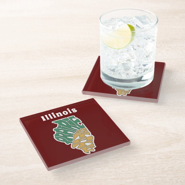 Illinois Nickname Word Art Glass Coaster (Angled)