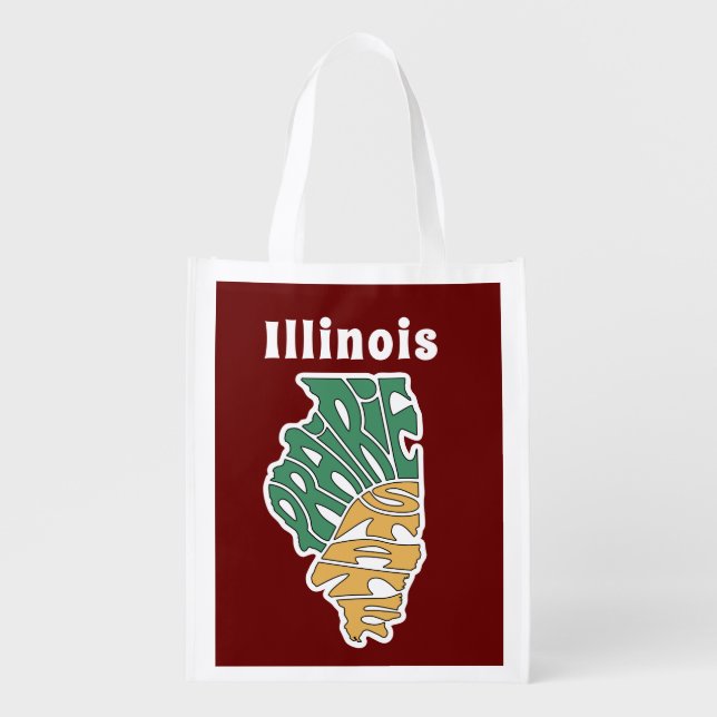 Illinois Nickname Word Art Grocery Bag (Front)