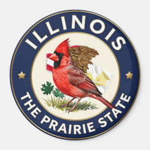 🌾 Illinois Northern Cardinal Heritage Magnet