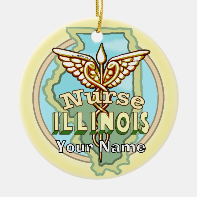 Illinois Nurse Caduceus  Ceramic Ornament (Front)