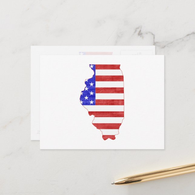 Illinois Patriotic State Shaped American Flag Postcard (Front/Back In Situ)