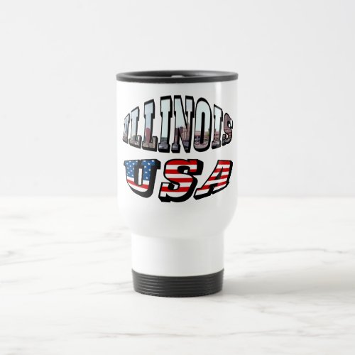 Illinois Picture and USA Flag Text Travel Mug