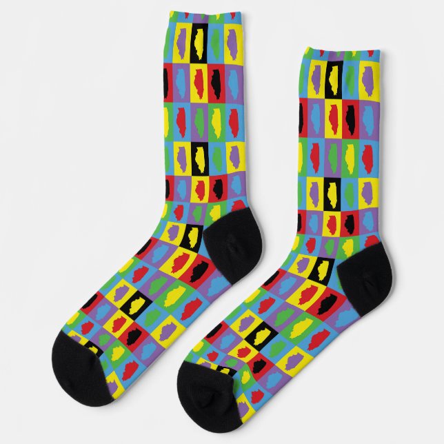 Illinois Pop Art Multicolor State Pride Socks (Left)