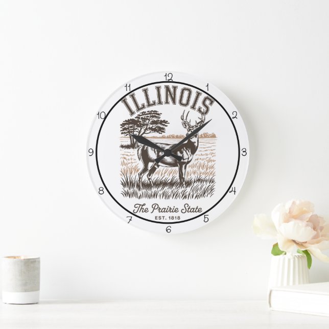 Illinois Prairie State Deer Large Clock (Home)