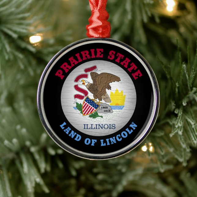 ILLINOIS PRAIRIE STATE FLAG METAL ORNAMENT (Tree)