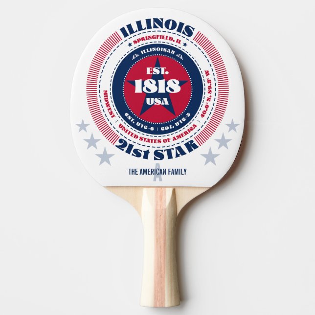 Illinois Pride Circular Typography Monogram Ping Pong Paddle (Front)