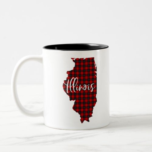 Illinois Red Plaid State Matching Pajama Family Two_Tone Coffee Mug