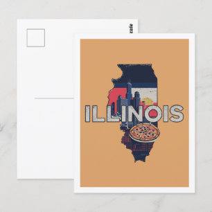 Illinois Retro Travel Design Iconic US States Postcard