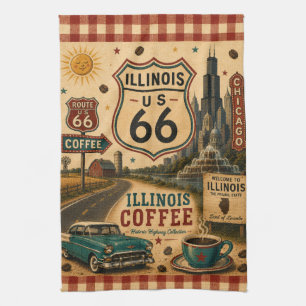 Illinois Route 66 Coffee Diner Roadside Charm Kitchen Towel