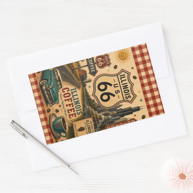 Illinois Route 66 Coffee Roadside Café Charm Rectangular Sticker (Envelope)