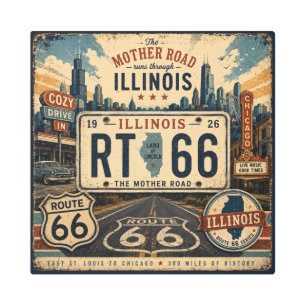 Illinois Route 66 Land of Lincoln Vintage Metal Print